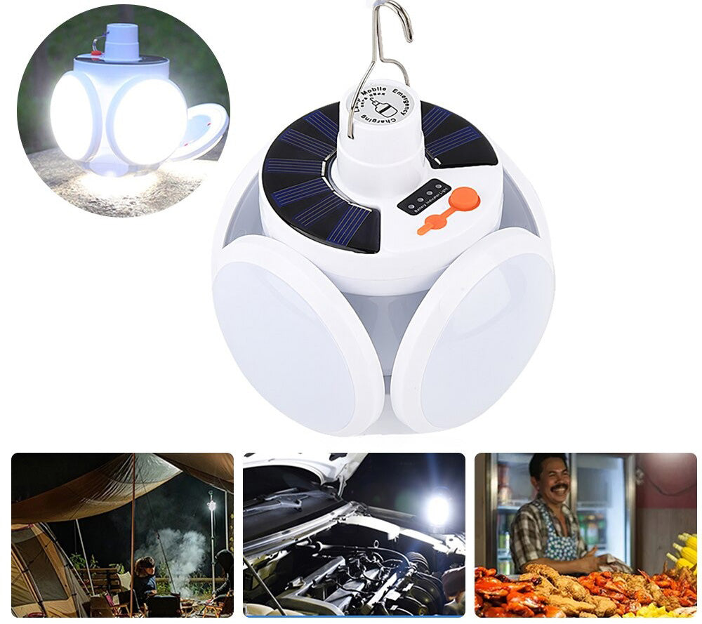 Solcellsdriven LED Lykta – 45 LED, 5 Ljuslägen, IP65 Vattentät, 2400mAh Batteri. fyndonline