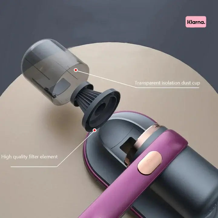 CleanWave™ vacuum cleaner with transparent dust cup and high-quality filter element showcased on a minimalist surface.