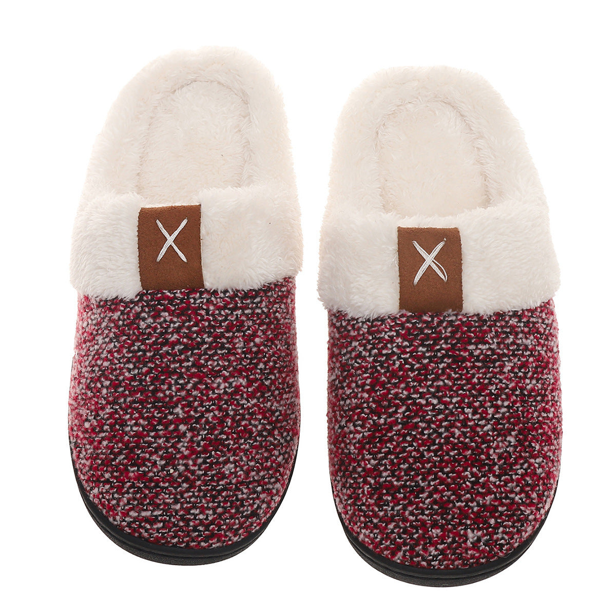 Luxurious plush winter slippers in red with soft white lining for ultimate warmth and comfort at home.