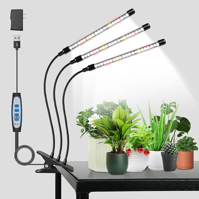 3-armad LED Växtlampa med Fullspektrum och Timer – Flexibel Odlingsbelysning för Inomhusbruk fyndonline