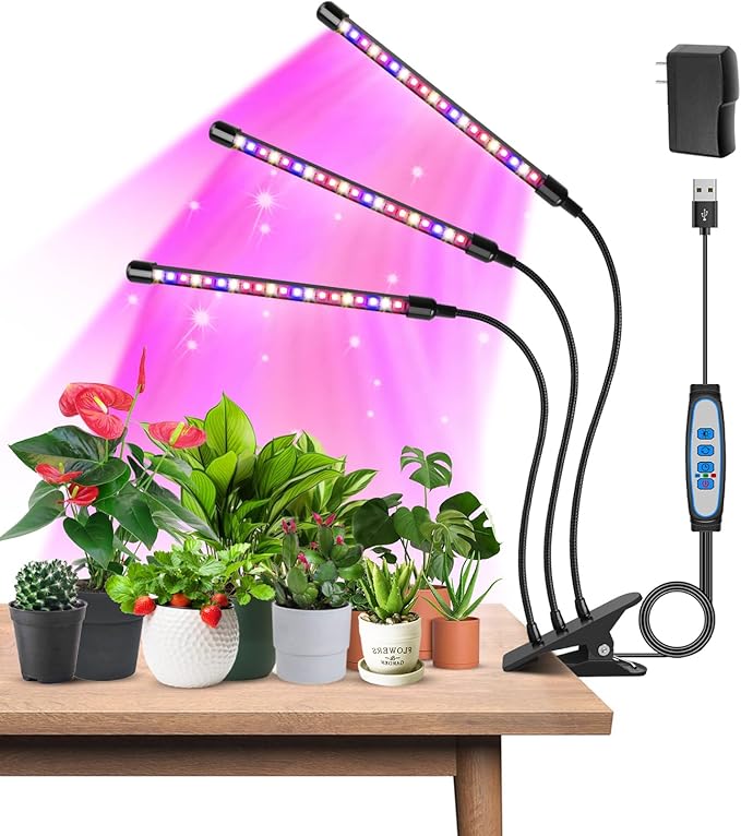 3-armad LED Växtlampa med Fullspektrum och Timer – Flexibel Odlingsbelysning för Inomhusbruk fyndonline