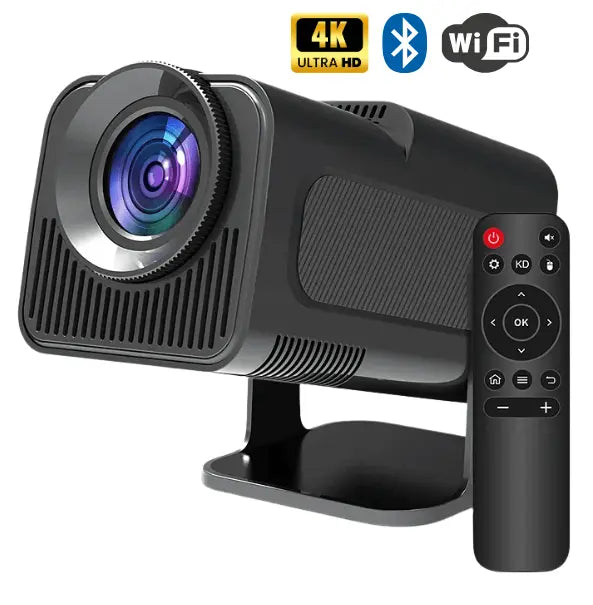 Mini Pro 2 smart miniprojektor med 4K Ultra HD, Bluetooth, WiFi och fjärrkontroll för hemunderhållning.