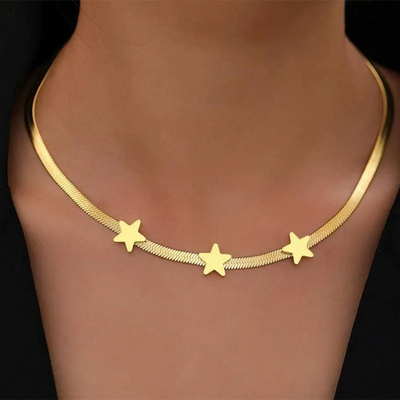 Gothic Stjärnchoker i Rostfritt Stål med Ormkedja – Elegant Statement-halsband för Kvinnor FyndOnline