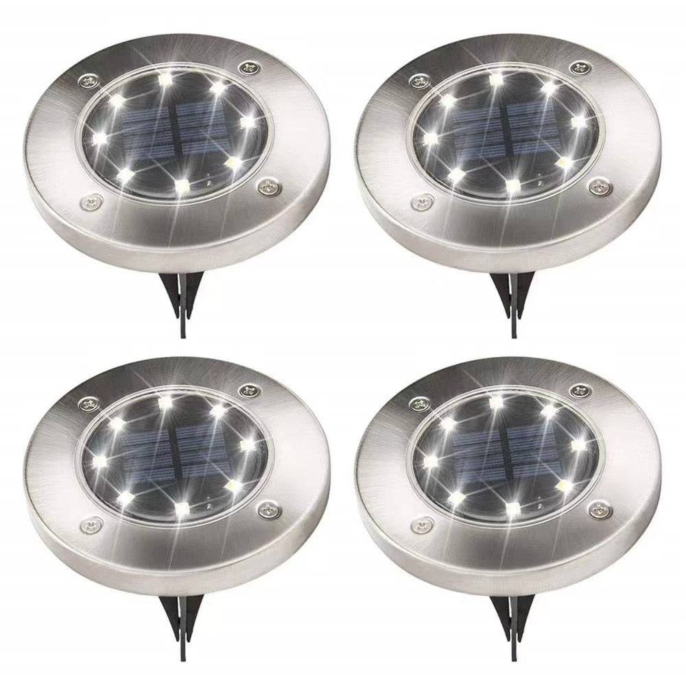 Solcellsdrivna Marklampor – 8 LED-lampor IP65 Vattentäta Rostfritt Stål – För Trädgård Gångväg & Uteplats Fyndonline.se