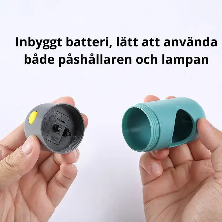 PooPal™ hundbajspåsehållare med LED-lampa, visande inbyggt batteri och användarvänlig design.