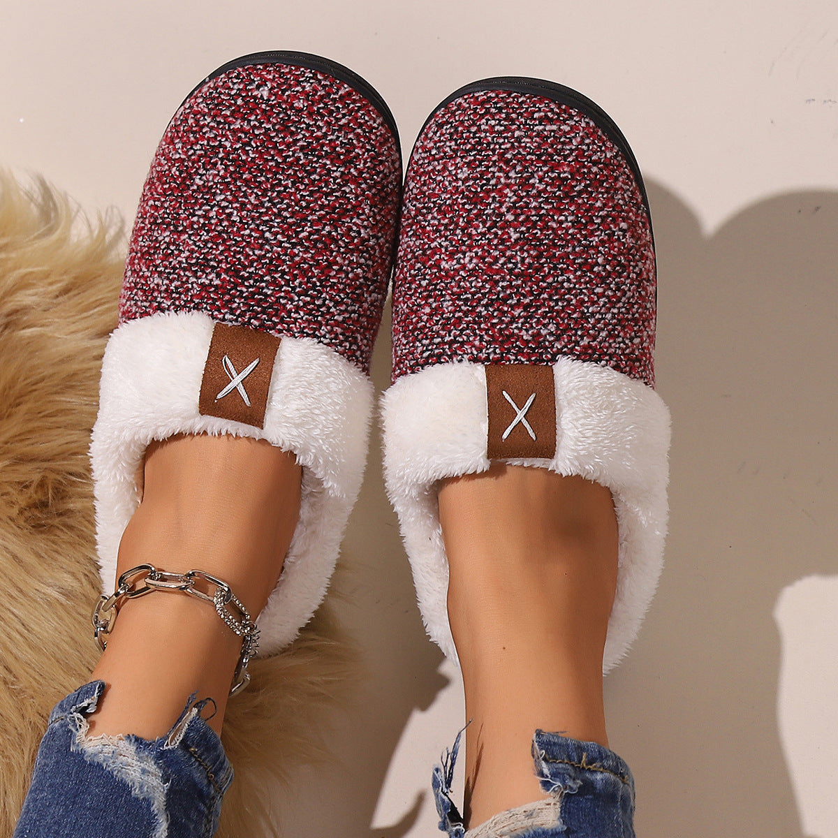 Luxurious plush winter slippers providing warmth and comfort, featuring a cozy inside and stylish design.