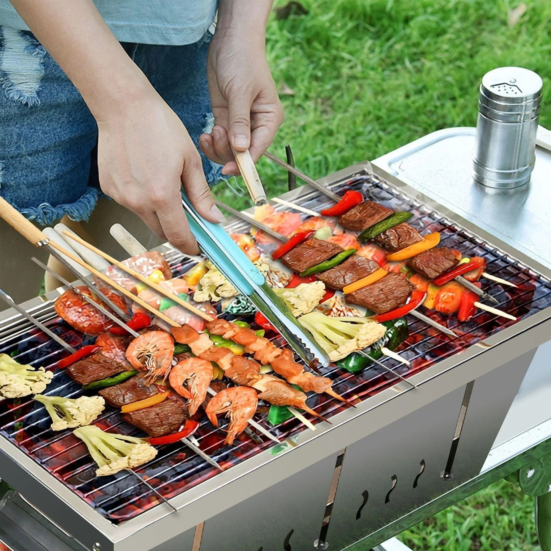 Bärbar grill i rostfritt stål FyndOnline